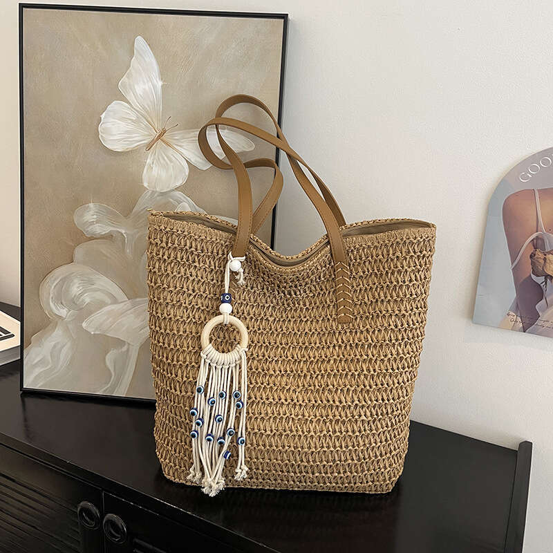 Temperament Grass Women s Large Capacity Summer New Versatile One Shoulder Tote Vacation Woven Beach Bag