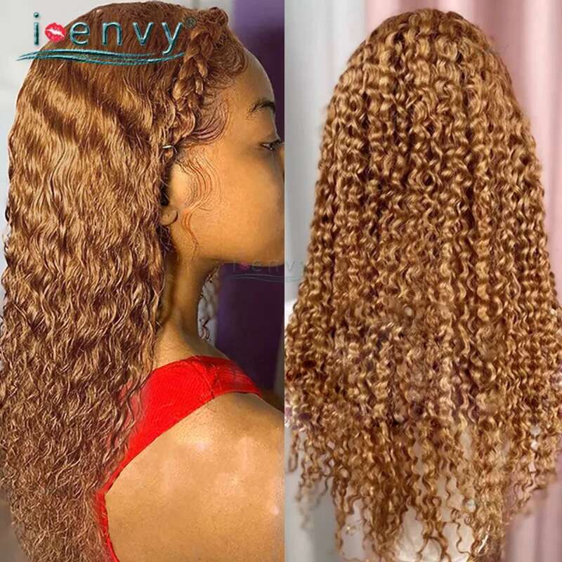 Water Wave Ginger Colored Pre Plucked Brown Lace Front Human Hair Wigs For Women Peruvian Blonde Curly Wig