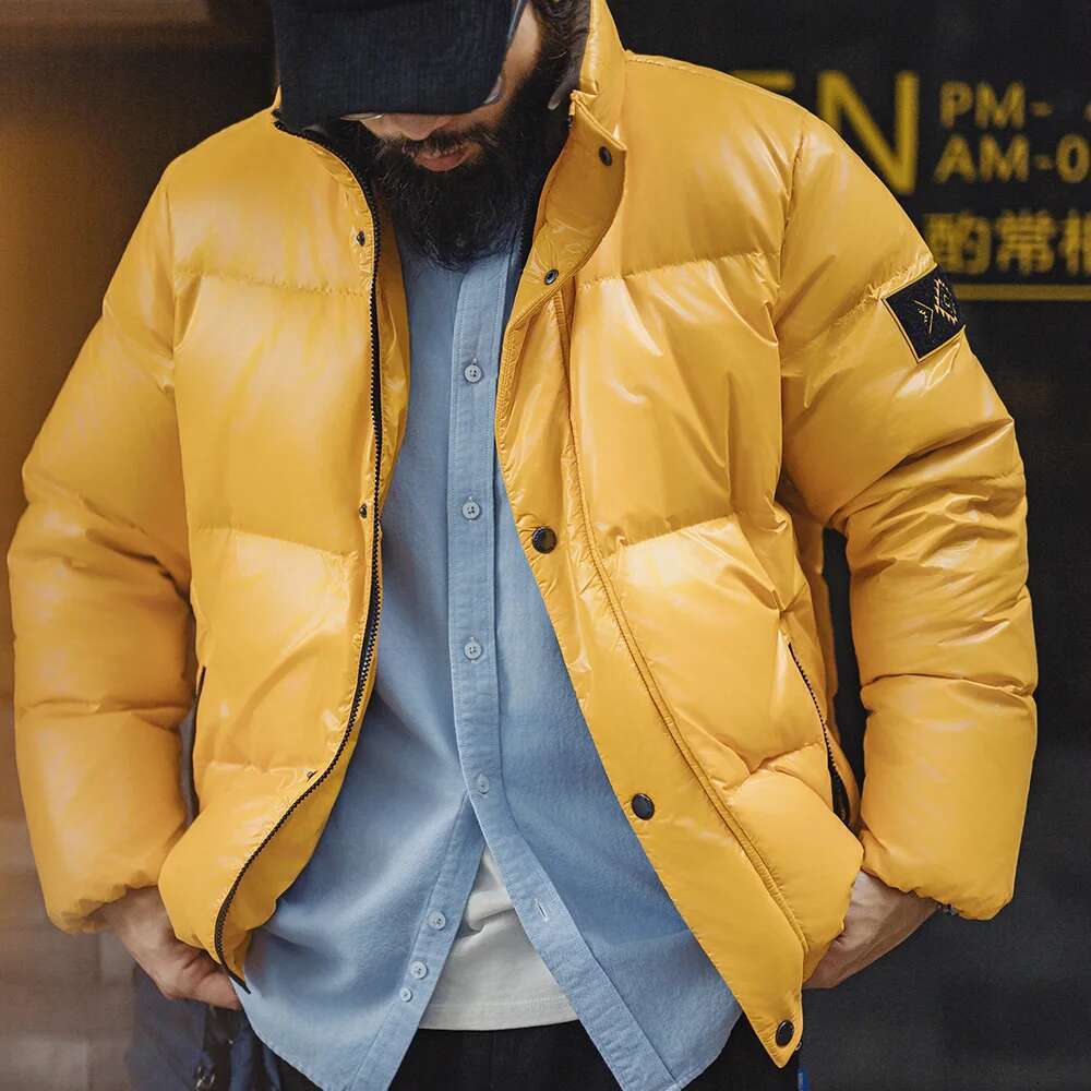 Maden Casual 90% White Duck Down Yellow Stand Collar Warm Jacket Versatile Puffer Coat For Men Fall And Winter Outerwear Designer