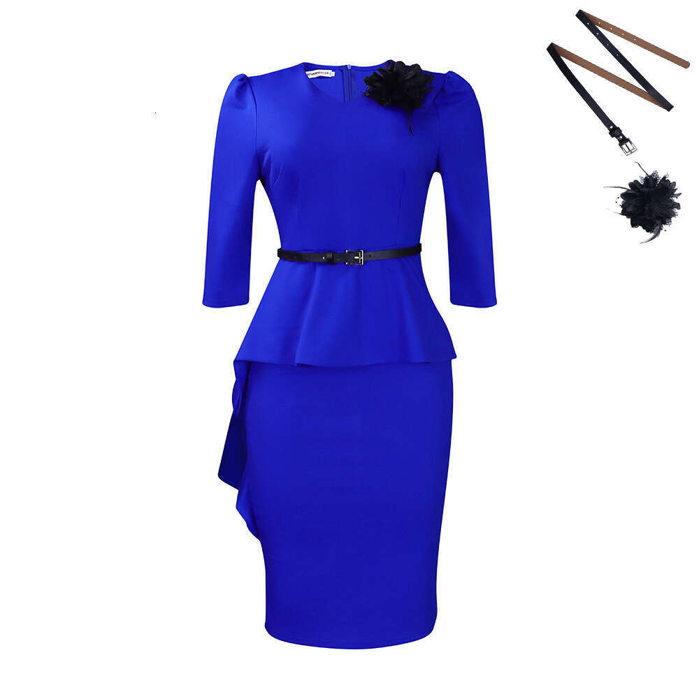 Women's Wear D3221 Women's New Ruffled V-Neck Wrapped Hip Temperament Pencil Dress