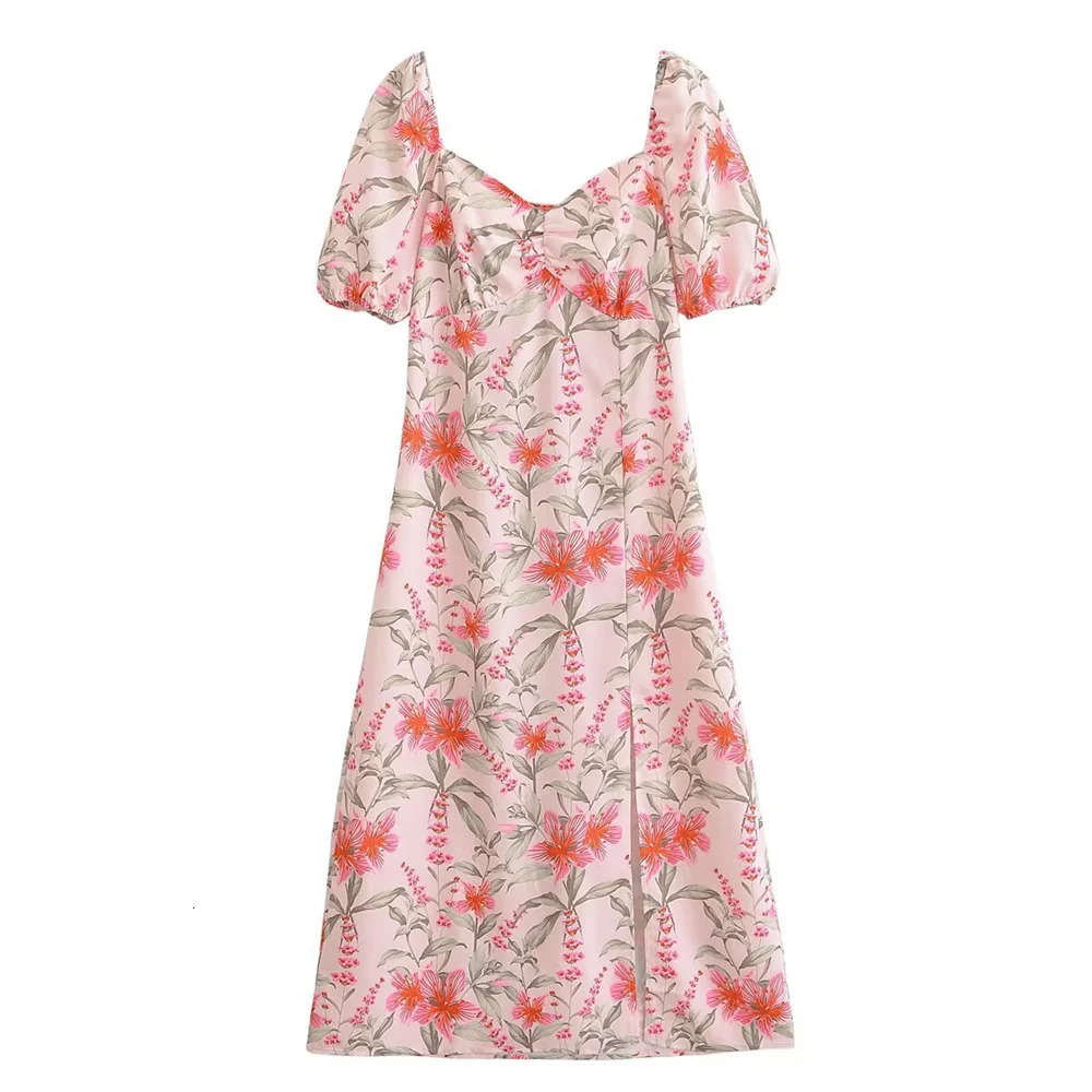 UNIZERA womens printed slit dress with strapless short sleeved decoration for spring and summer casual wear 250520
