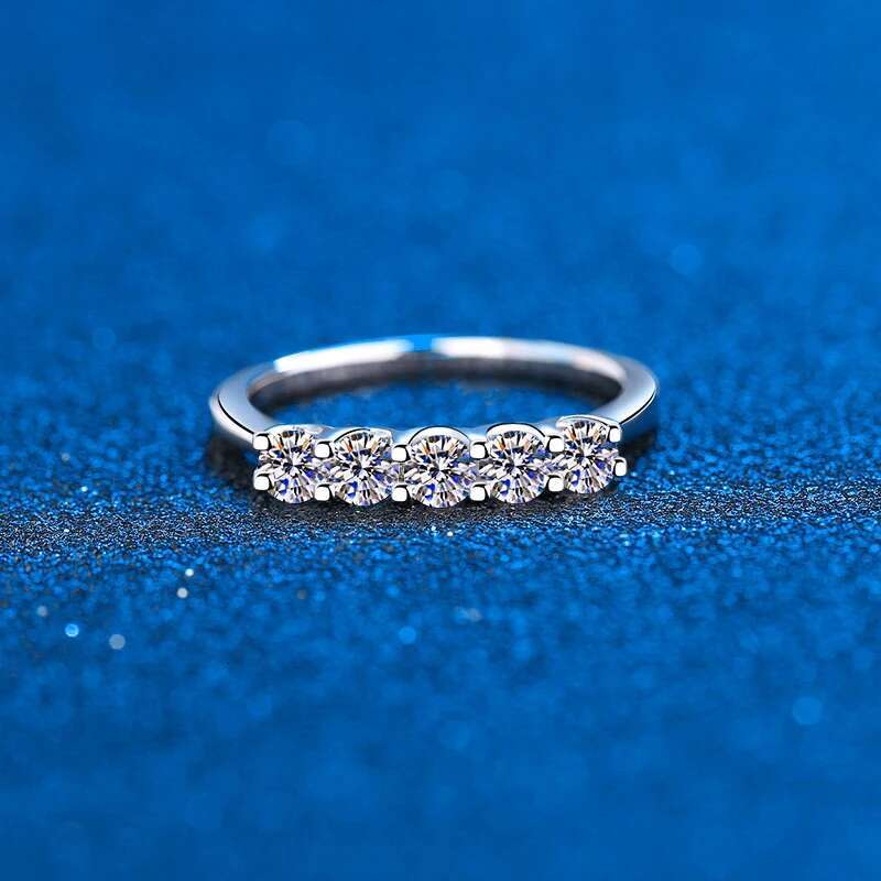 3MM Sterling Silver 0.5CT Moissanite Half Eternity Wedding Band Ring For Women 5 Stone Round Brilliant Cut Engagement Ring Set
