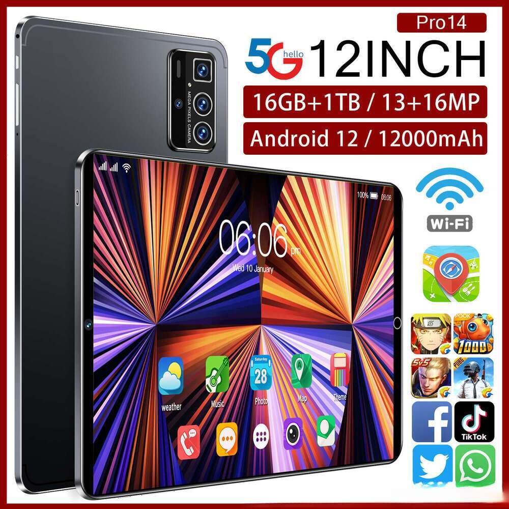 Hot selling Android Pro14 12 inch tablet 16+1T Android SIM Dual Standby Large Screen Touch Mobile Computer Two In One