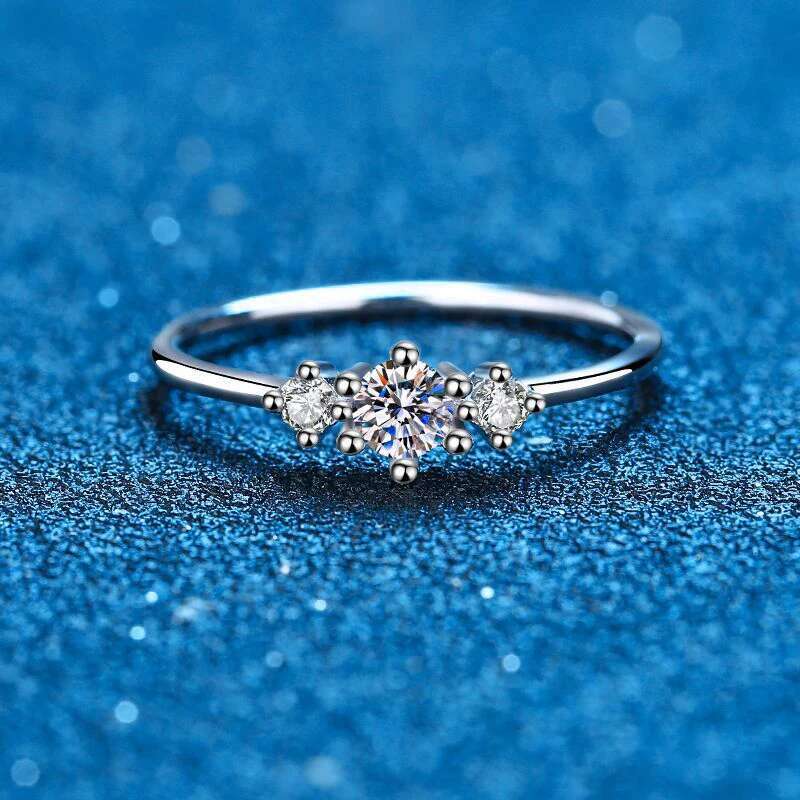 Platinum Plated Moissanite Rings Round Brilliant Diamonds Stackable Rings for Women Sterling Silver Eternity Bands Fine Jewelry