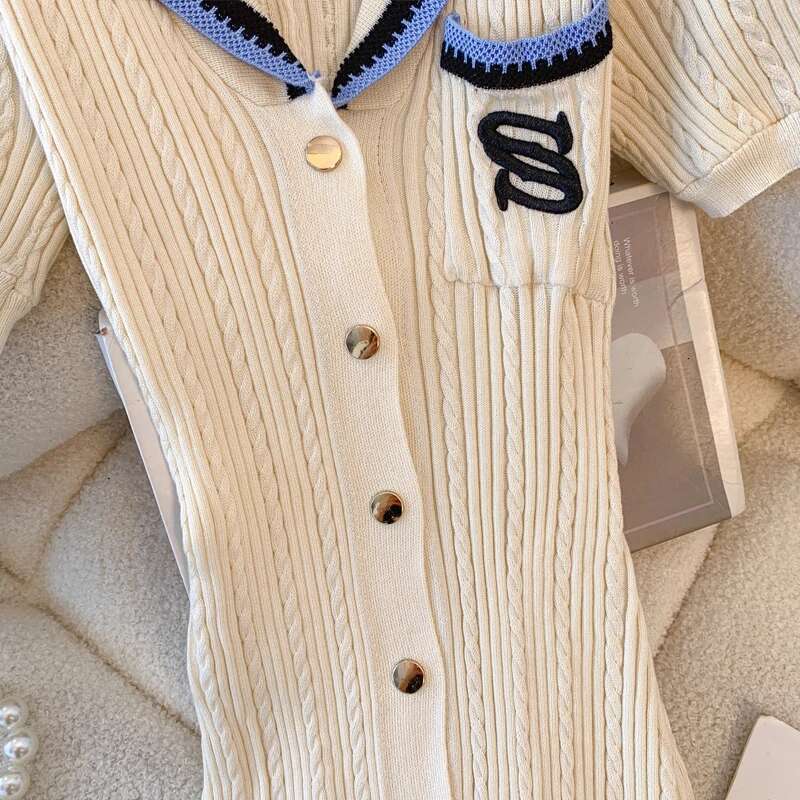 Yuoomuoo Women 2025 New Fashion Contrast Color Collars A-Line Knitted Maxi Dress Elegant Pockets Lady Robes Droppshipping Designer