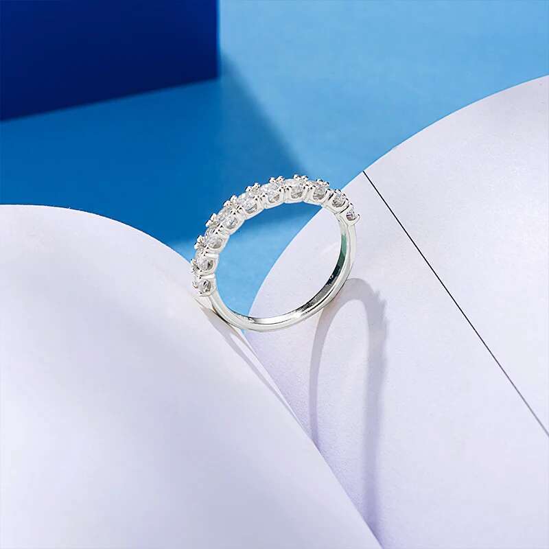 100% Moissanite Engagement Rings 10 Stones 1ct Half Eternity Anniversary Wedding Band Sterling Silver Stackable Ring for Women