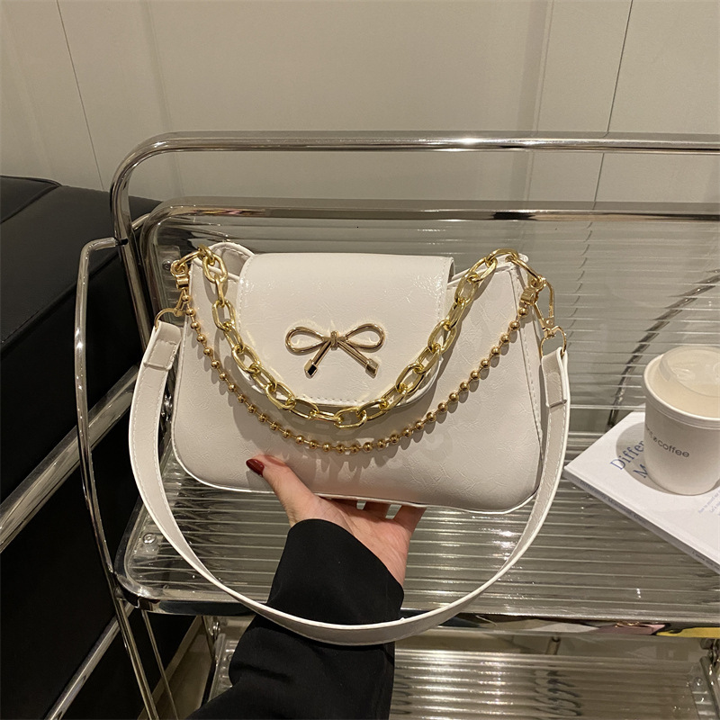 Free Delivery Designer Bag Korean Single Shoulder Chain Hand 2025 Spring New Simple And Versatile Commuting With Bow Decoration Crossbody Luxury