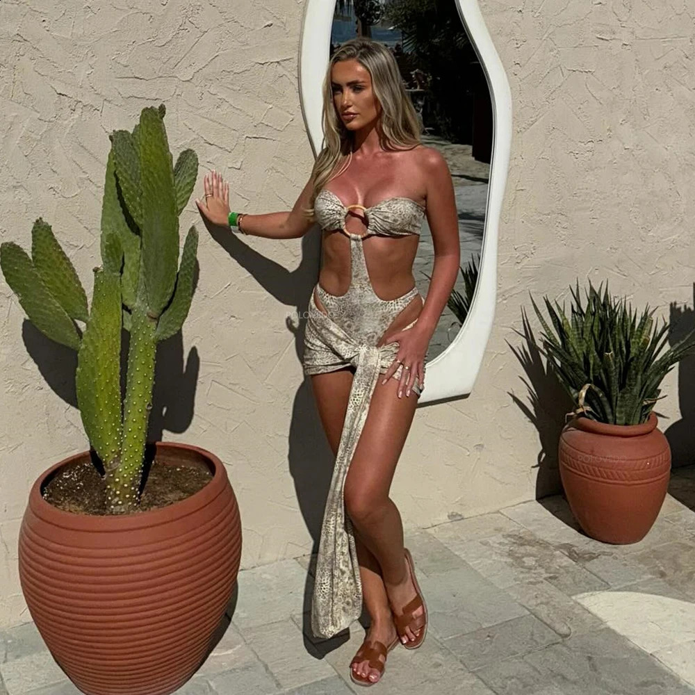 Bandeau Two Piece Swimsuit With Short Skirt Leopard Women Sexy Swimwear Bikini Biquini Bathingsuit Female Bodysuit Beachwear 250519