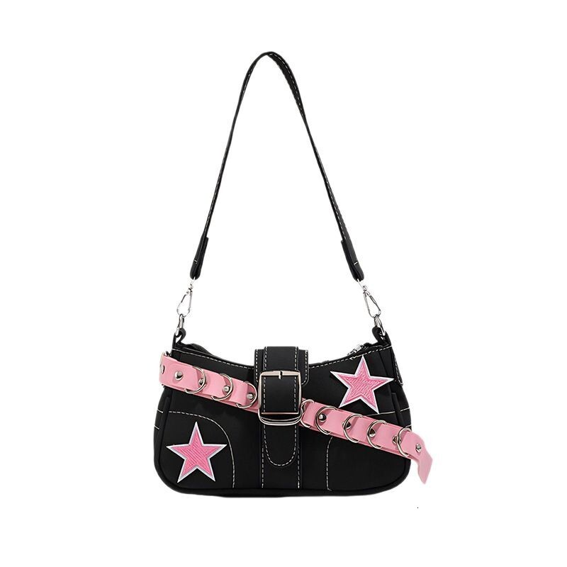 2025 new y2k millennium style shoulder niche chain design sweet cool spicy girl pink belt star women's bag
