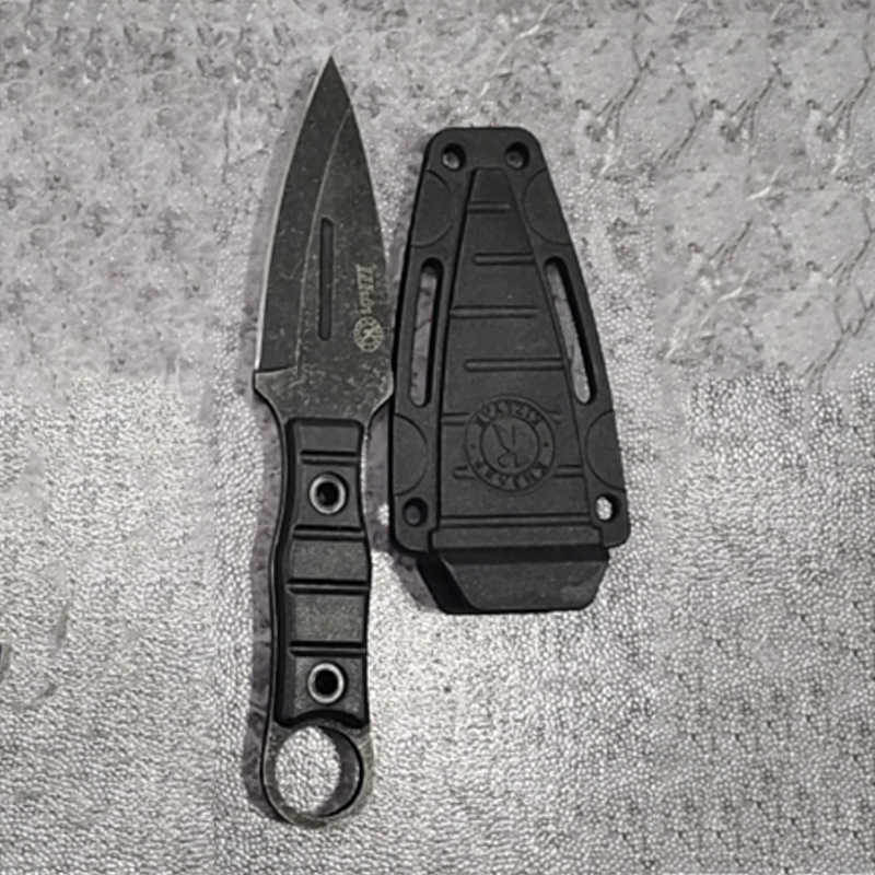 Outdoor survival knife, neck-hanging ring knife, mini fruit straight knife, portable pocket knife, self-defense claw knife