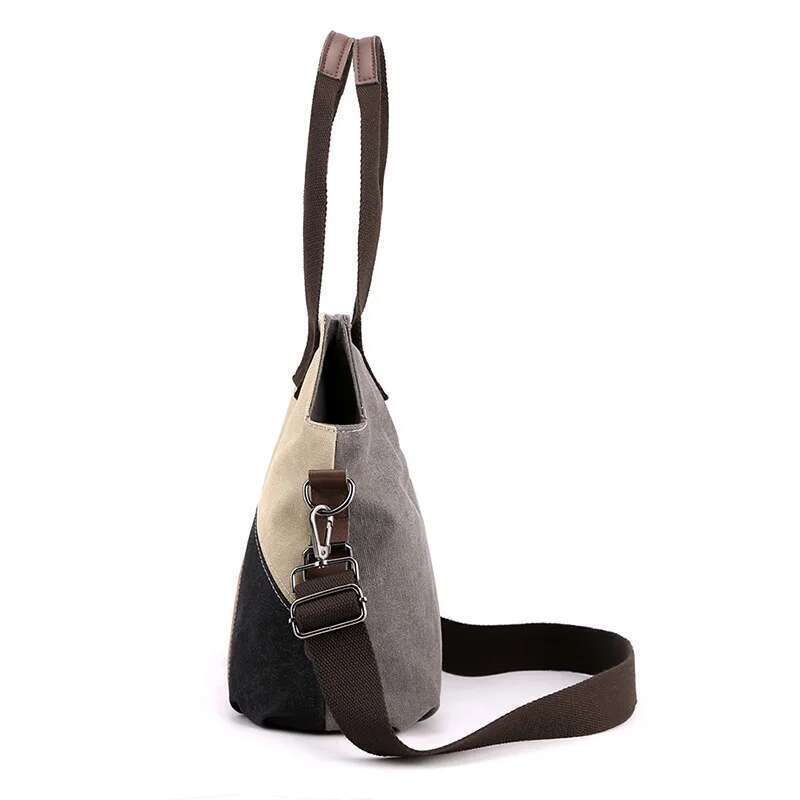 Simple Fashion Canvas Women's Large Capacity Vintage Color Patchwork Bag New High Quality Shoulder Handbag