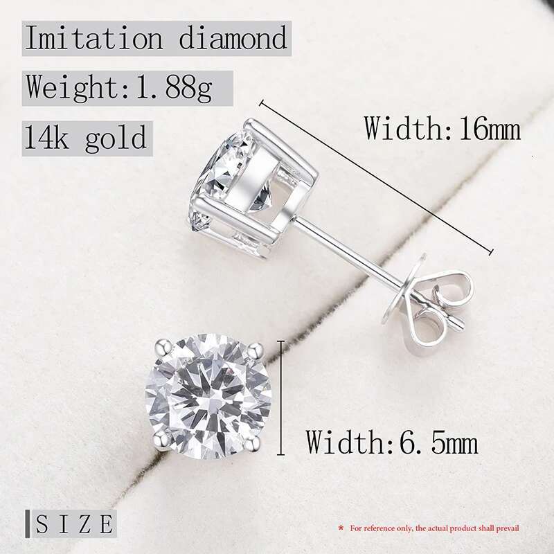 Classic 4 Claws Round Ear Studs For Women 1ct 2ct VVS Lab Grown Diamond 14K Real Gold Stud Earring Men Luxury Party Jewelry Gift