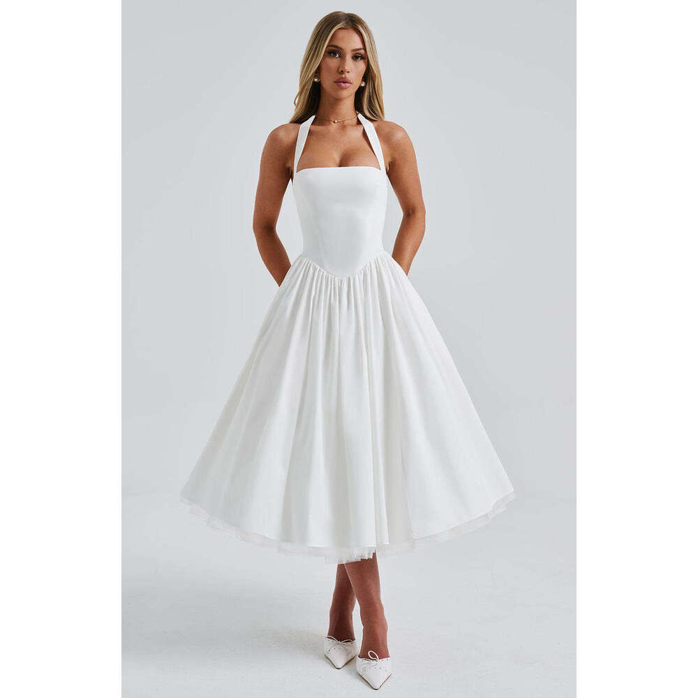 2025 European American fluffy evening popular women's lace up dresses, new casual and versatile fashionable clothing
