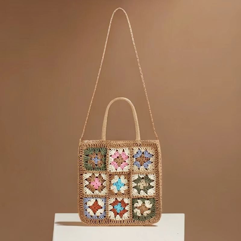designer bag Bohemian style handbag shoulder handmade hook flower splicing crossbody grass woven bag