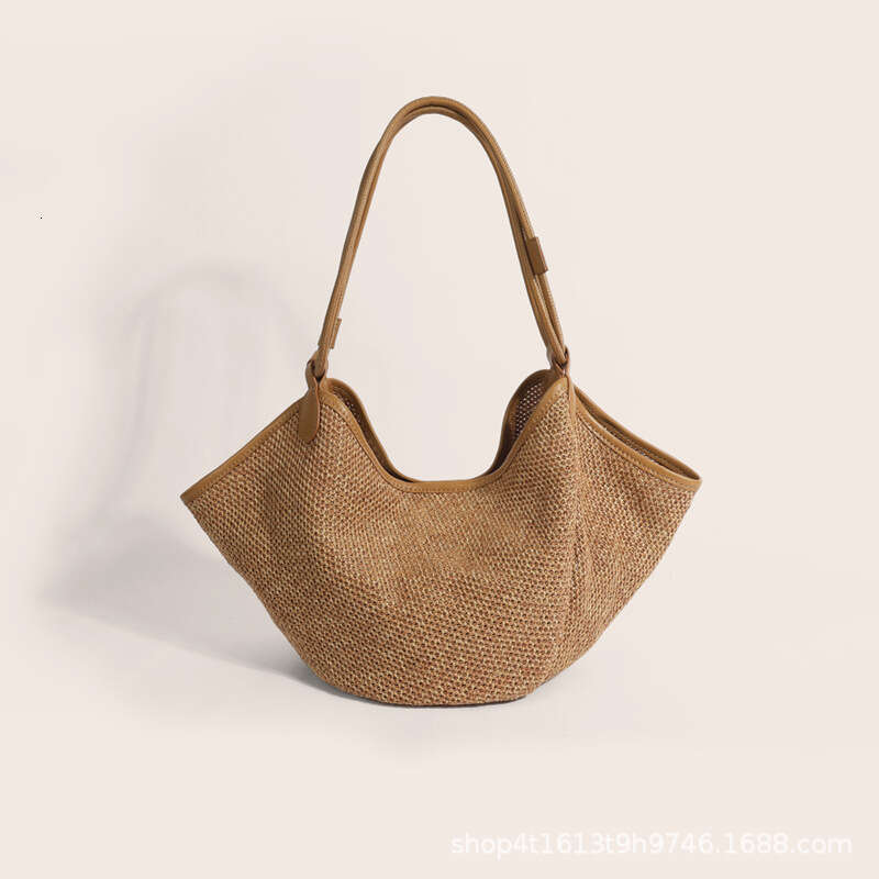 Women's Bags Designer French Summer Vacation Grass Woven Splicing Large Capacity Tote Dumpling Lazy Style Shoulder Bag