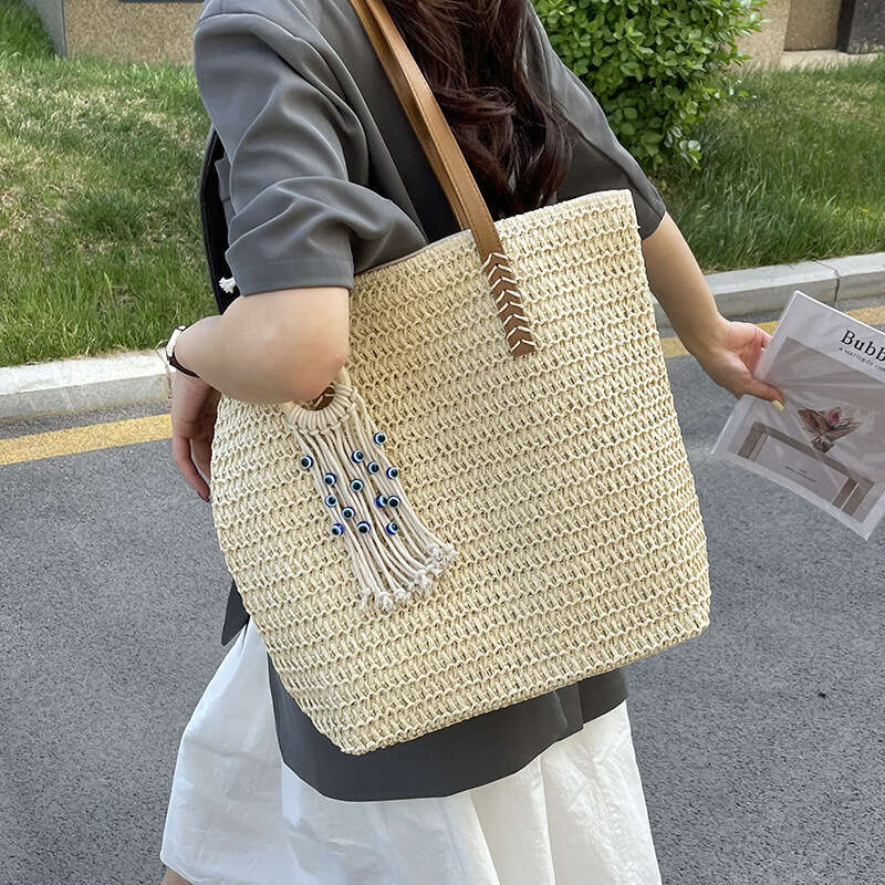 Temperament Grass Women s Large Capacity Summer New Versatile One Shoulder Tote Vacation Woven Beach Bag