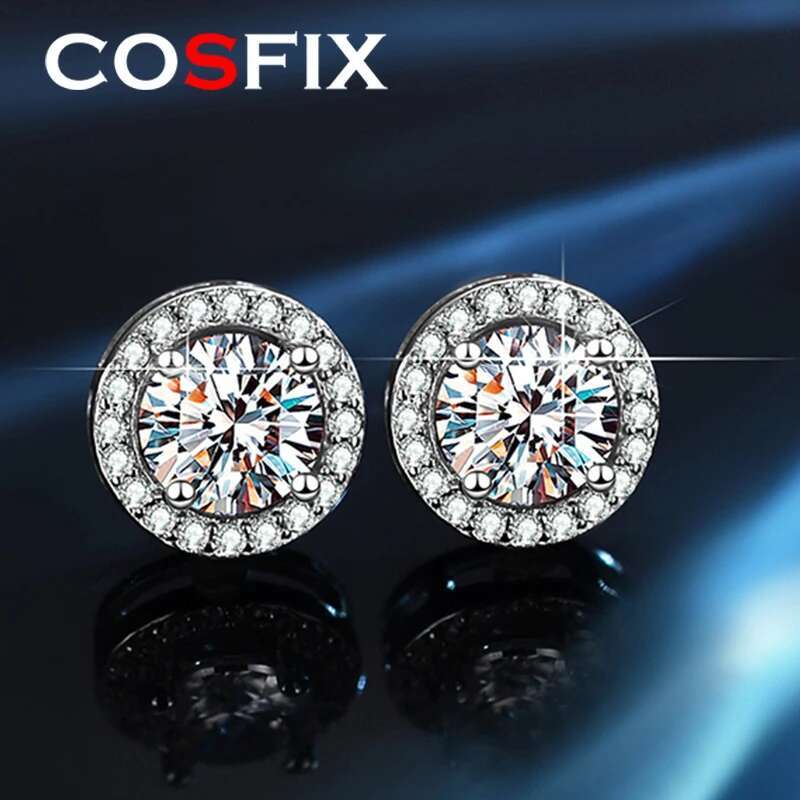 COSFIX 2CT Certified Moissanite Stud Earrings for Women Platinum Plating Sterling Silver Diamond Ear Studs Wedding Fine Jewelry