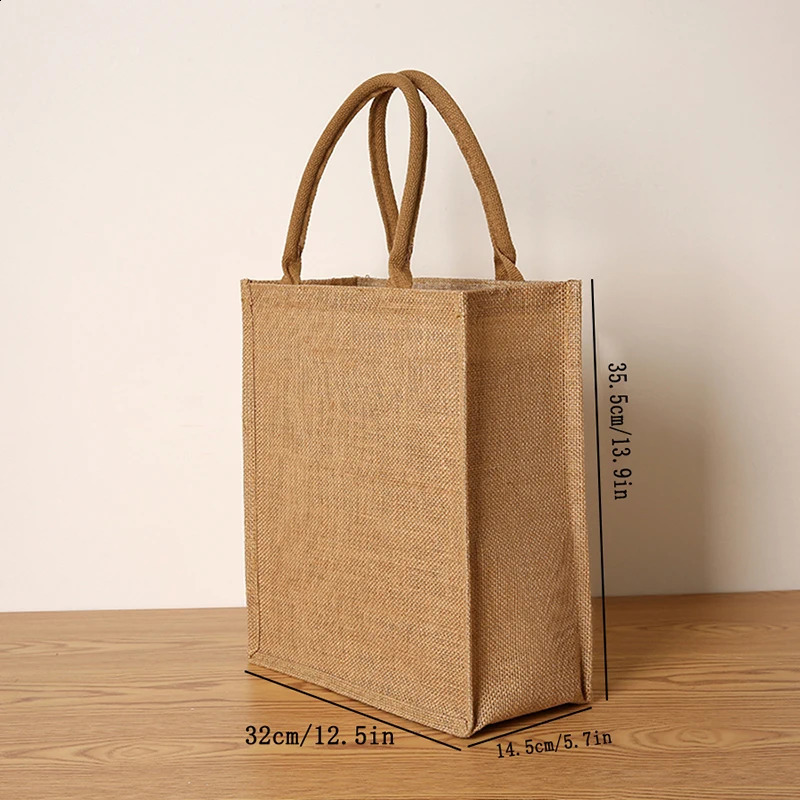Jute Ladies Tote Bag Laminating Blank Shopping Bag Can Painting DIY Large Capacity Open Handbag 250516