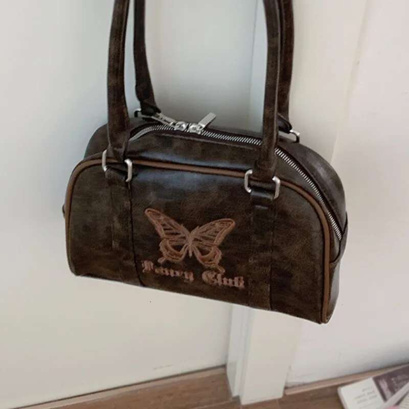 MBTI Vintage Y2k Womens Handbag Embroidery Butterfly Elegant Fashion Shoulder Casual Haruku Exquisite Female Boston Bag