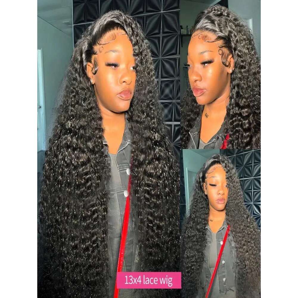 200 Density Curly Wig 13X6 Human Hair 13X4 HD Transparent Lace Frontal Wigs Deep Water Wave For Women 40 42 46 Inch