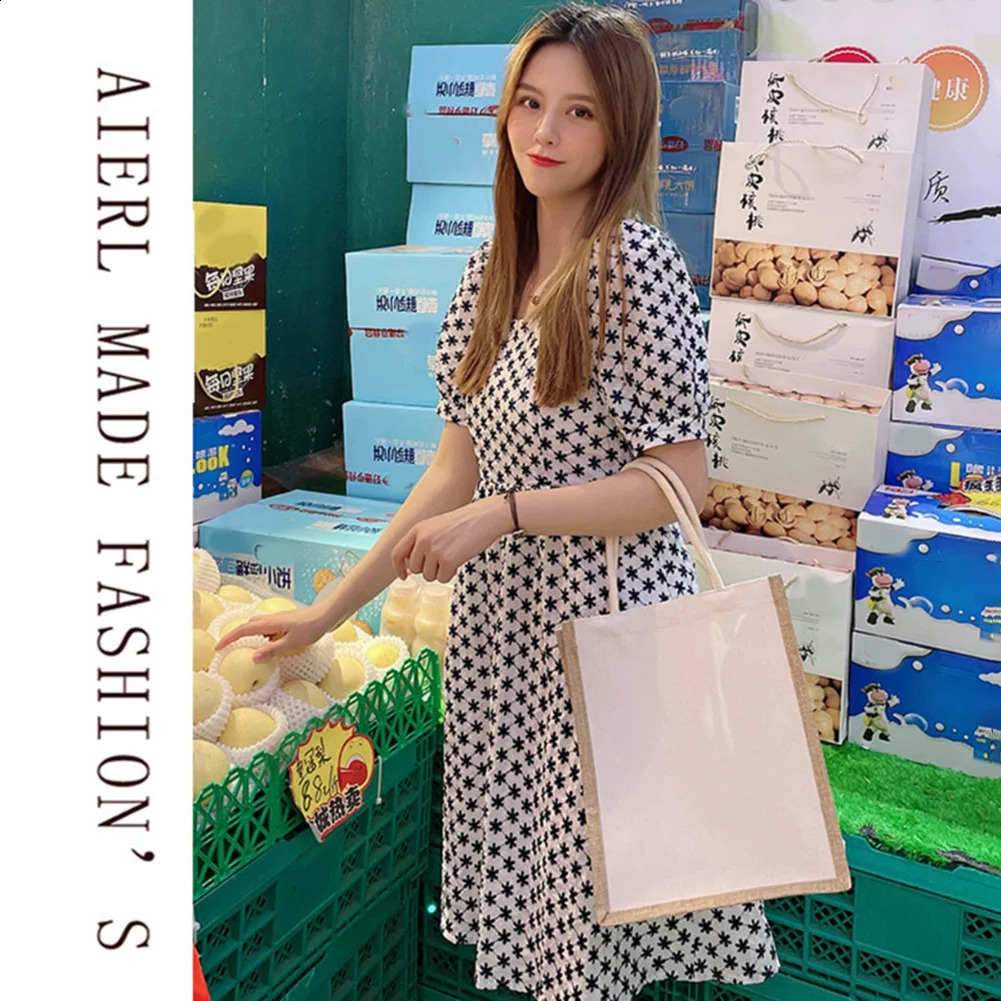Burlap Jute Tote Shopping Bag Vintage Reusable Grocery Wedding Birthday Gift Bag Handmade Linen Bags Portable Ladies Handbags 250516
