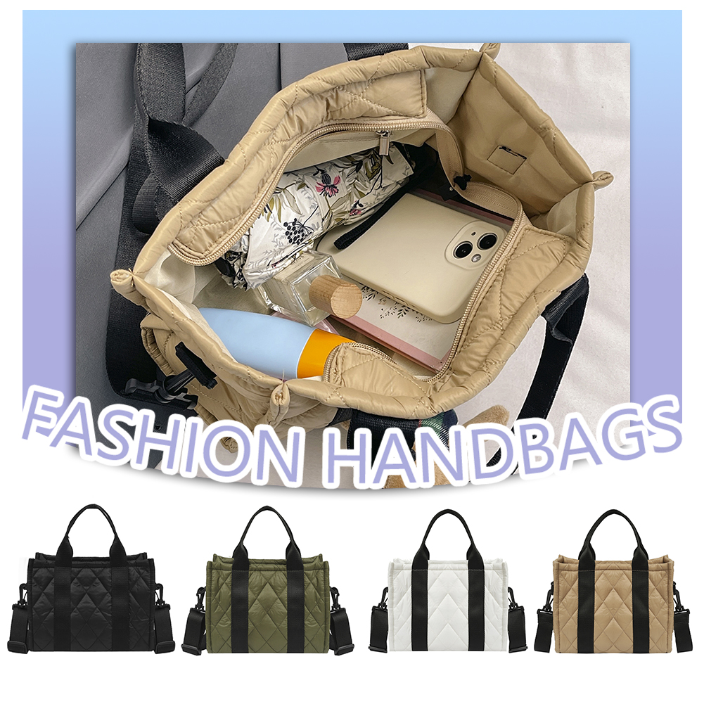 Quilted Tote Bag with Zipper Shoulder Bag with Adjustable Strap Crossbody Bag Ladies Handbag for Women Work Shopping Travel
