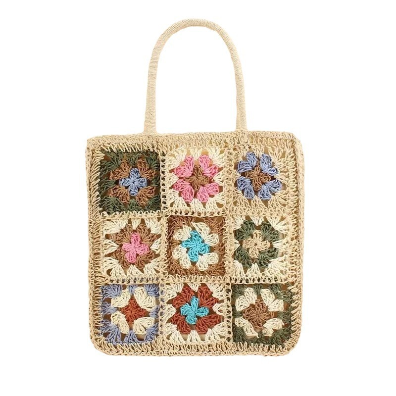 designer bag Bohemian style handbag shoulder handmade hook flower splicing crossbody grass woven bag