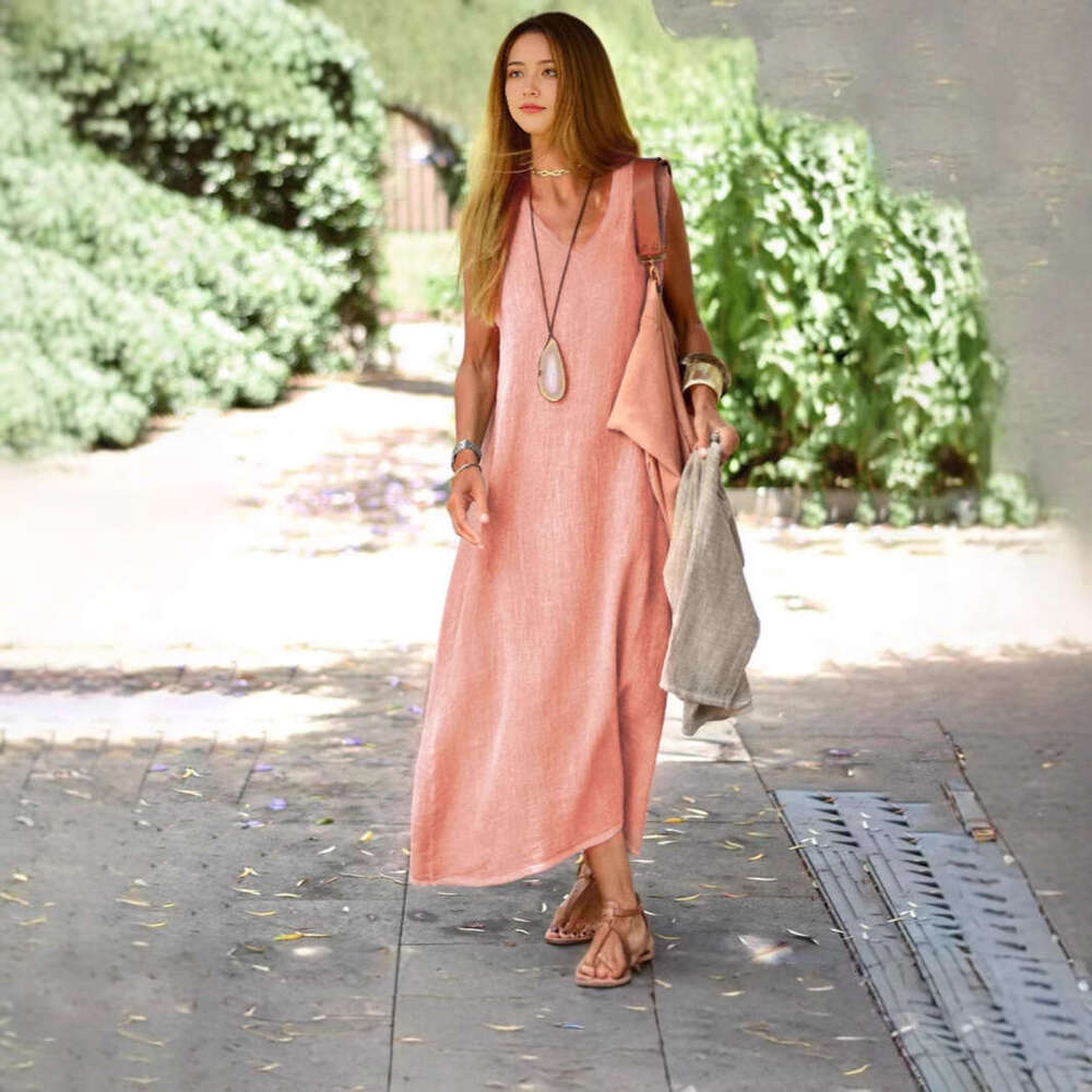 Vestidos Party Dresses for Women Fulllace Skirt Promdress 2025 Plus Size Womens Clothing New Style Summer Dress Cotton Linen Color Fashion