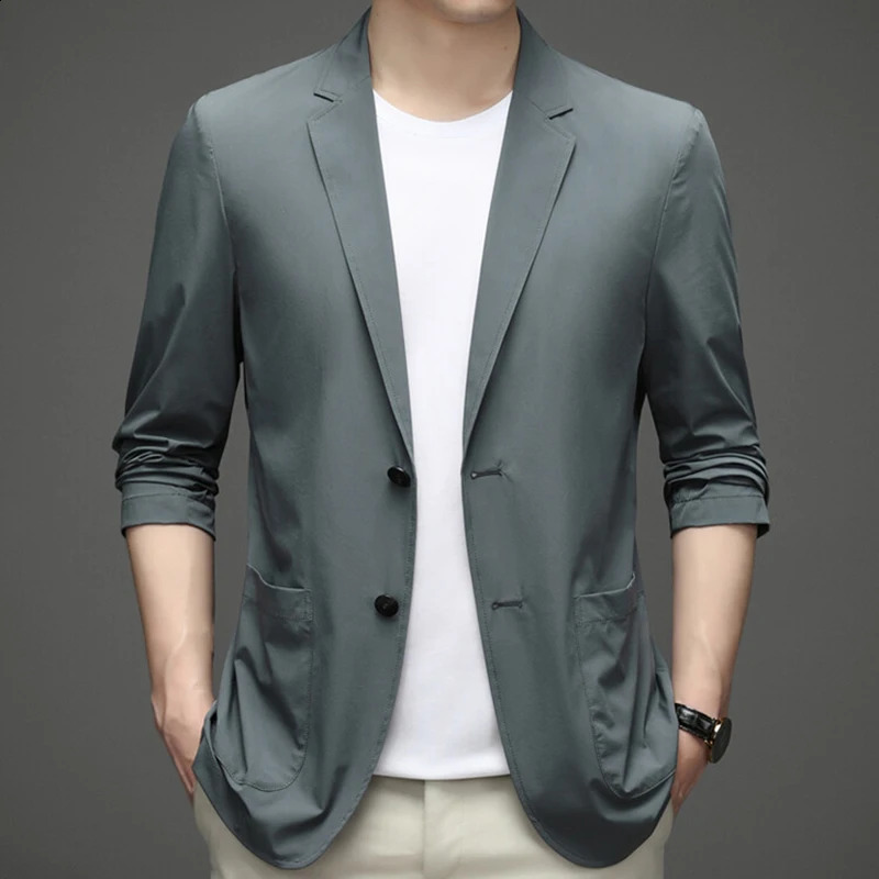 Mens Lightweight Summer Suit Jacket - Ultra-Thin Breathable High Elasticity Ice Silk Sun Protection Casual Blazer 250519