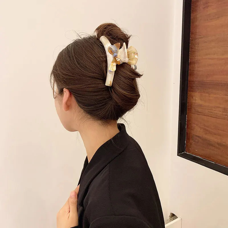 Gentle Elegant Bow Marble Hair Clip Claw Sweet Girls Ponytail Barrettes Acrylic Shark Clip Headwear Hair Accessories for Women 250517