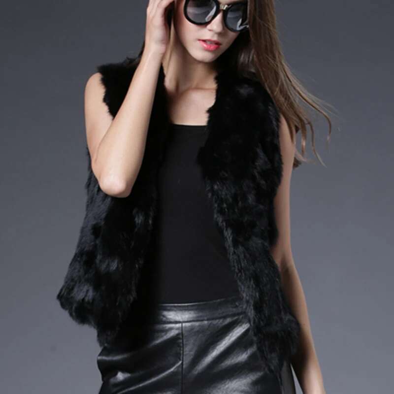 Fancy Rani Real Rabbit Fur Vest Short Natural Jacket For Women Fashion Leather Autumn Winter Spring Outwear High Quality Designer