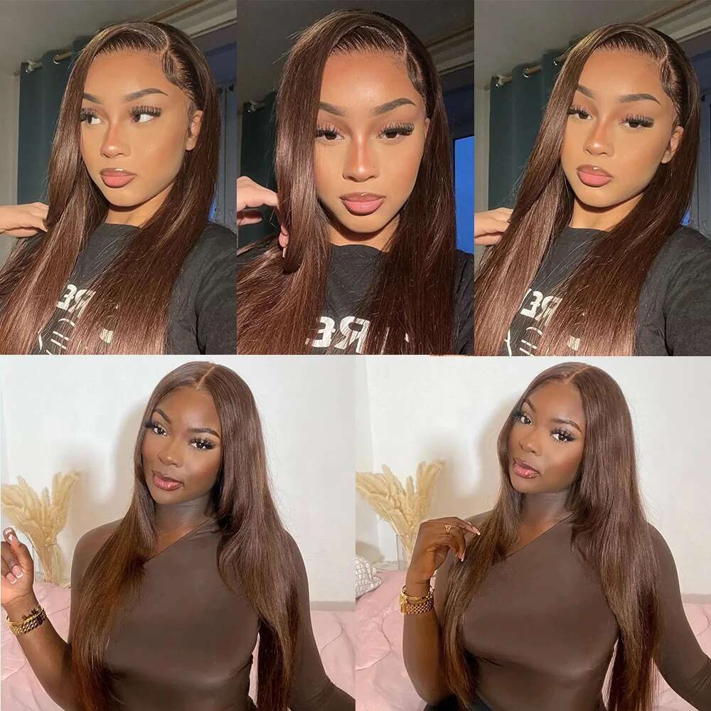 Bone Straight Chocolate Brown 13x6 HD Lace Frontal 100% Vieamese Remy Virgin Pre Plucked Glueless Wigs Human Hair