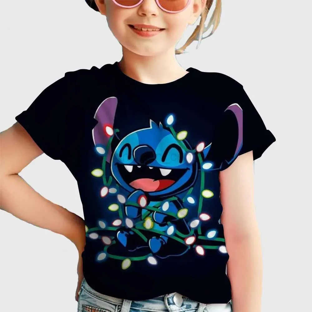 Disney 2025 Summer Disney Hot Sale Stitch 3D Print T Shirt Children Clothes Cartoons Kids T-shirts Casual Tops Tee 1-14 Years W250617