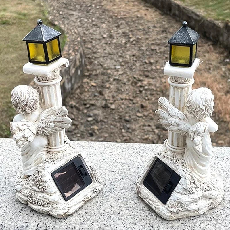 Solar Lamp European Roman Column Angel Sculpture Outdoor Garden Courtyard Home Decoration Resin Crafts Home Accessories 250519 - view 5
