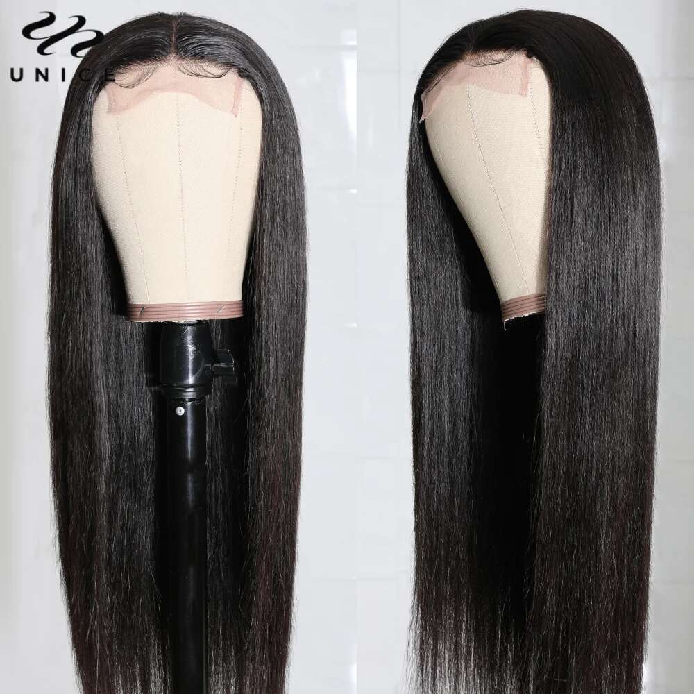 Middle Part Straight Human Hair 4x1 T-Part Closure Wig Pre Plucked Lace Front Wigs for Women 150% Density