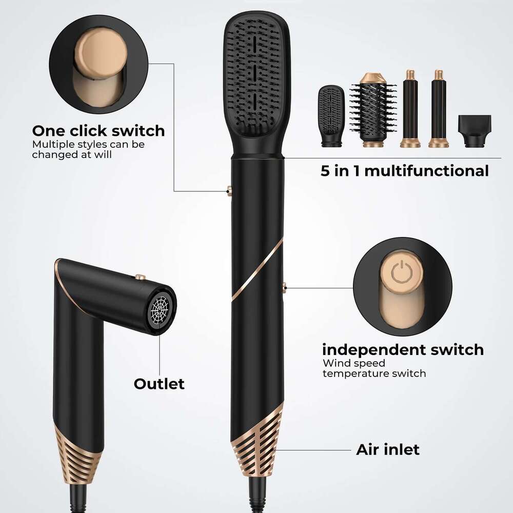 New 5 In1 Dryer Curling Iron Straightener Brush Electric Hairdryer Folding Styling Comb Multi Styler Hair Care