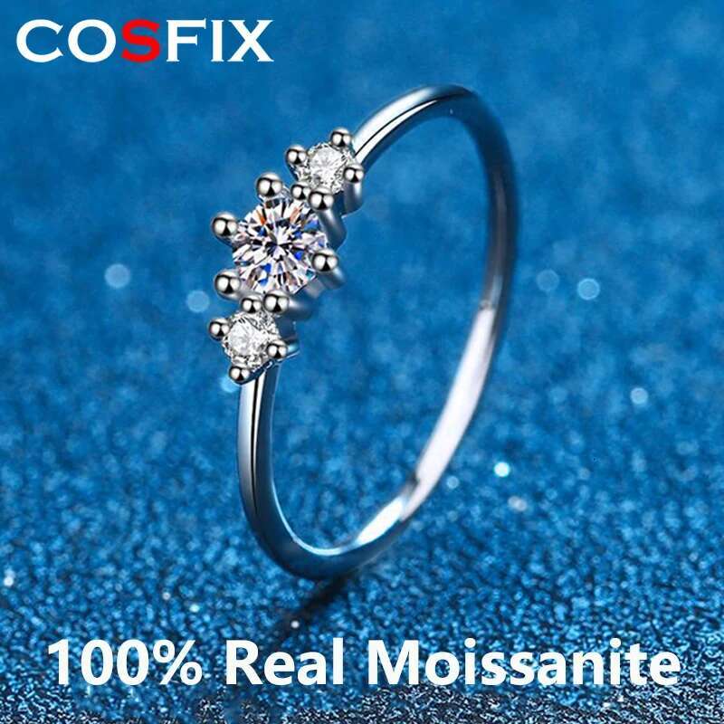 Platinum Plated Moissanite Rings Round Brilliant Diamonds Stackable Rings for Women Sterling Silver Eternity Bands Fine Jewelry