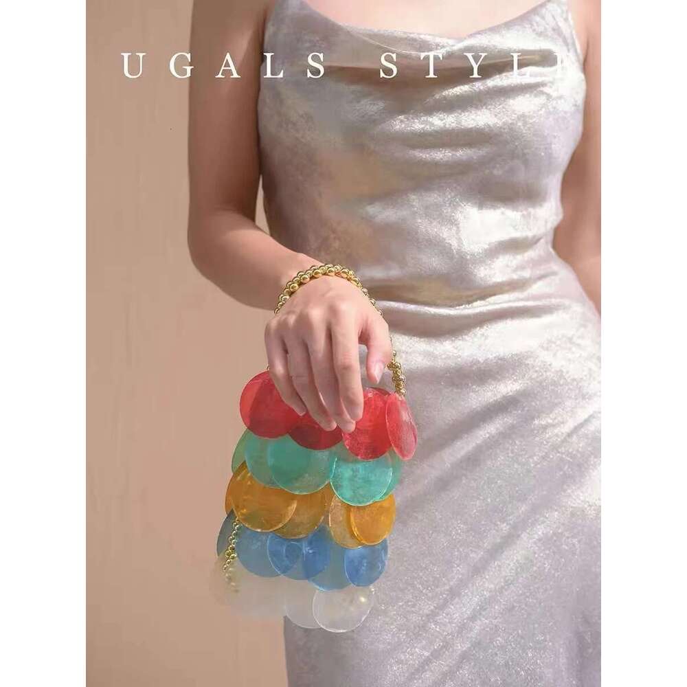 Womens Handbag Fashion Natural Shell Case Woven Handmade Bucket Beads Beading Shoulder Holiday Vacation Beach Bag