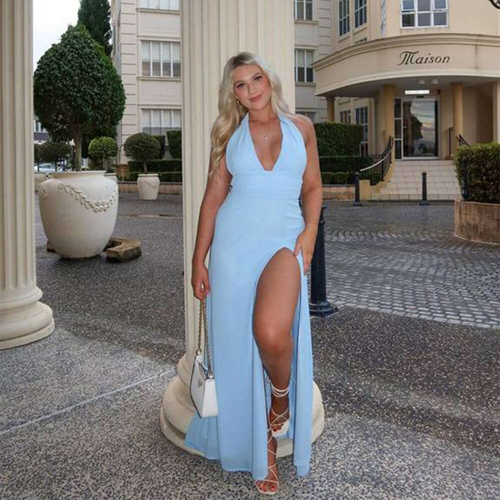 Halter Dress Instagram Sexy Spicy Girl Hanging Neck V Neck Tie Up Open Back Women S Fashion Style Long Dress Spring Summer Maxi Dress