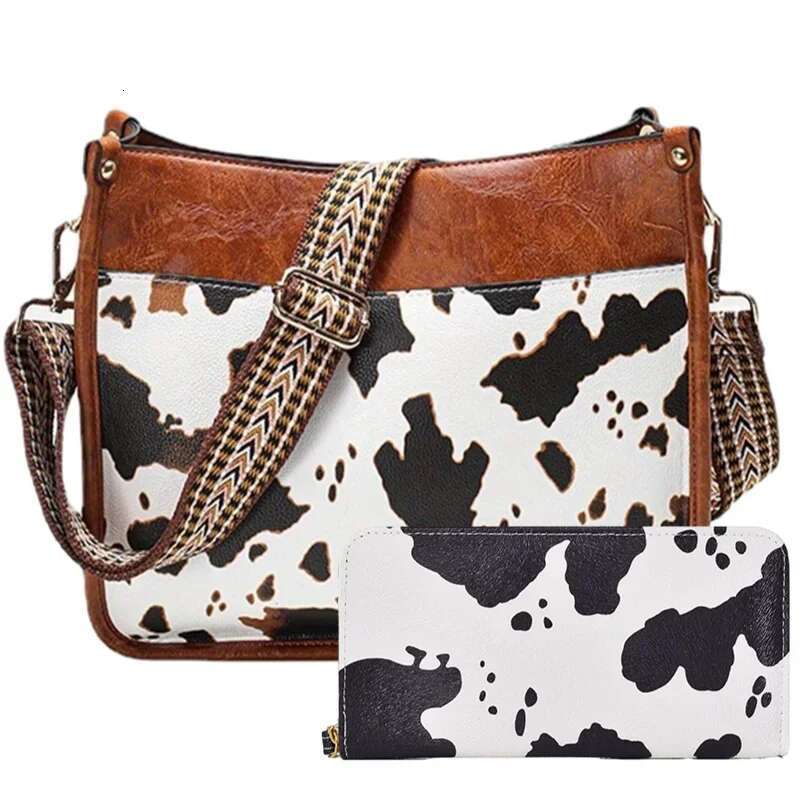 Cow Pattern Messenger Bag, Fashion Faux Leather Shoulder Crossbody Bag With Vintage Strap, Women's Versatile Handbag & Purse