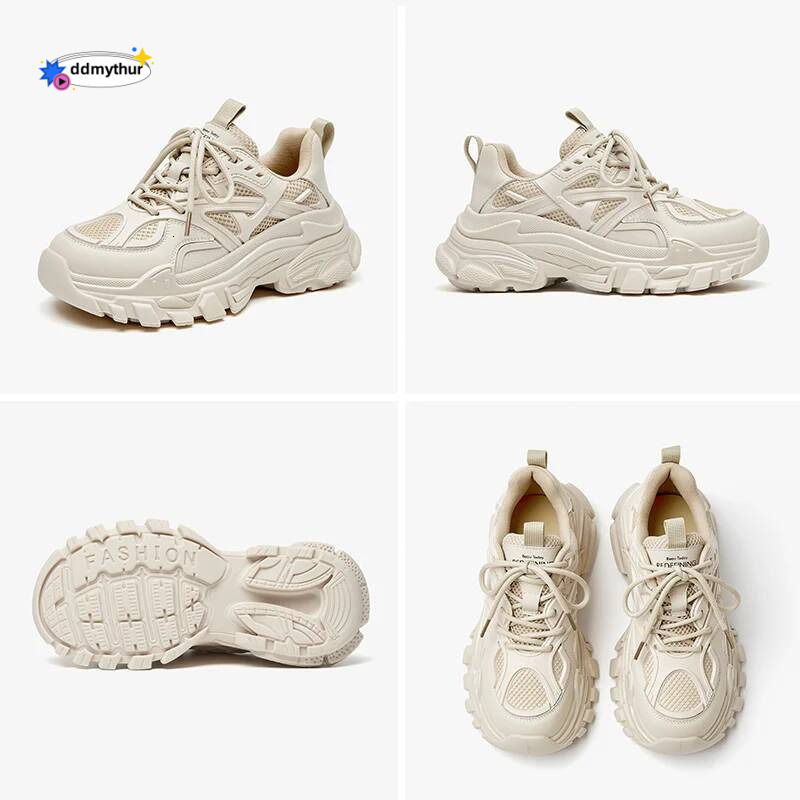 BeauToday Chunky Sneakers Women Synthetic Leather Mesh Patchwork Round Toe Lace-Up Thick Sole Ladies Sports Shoes Handmade 29448 ddmythur