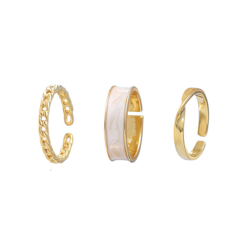 Simple and minimalist design three piece set of fashionable open women's niche new Instagram style adjustable ring for women