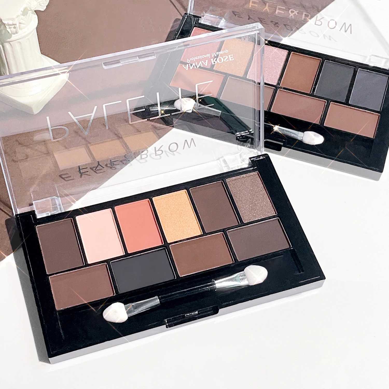 10-Color Eyeshadow Palette With Brush Smokey Grey Brown Shades Matte Shimmer Glitter Highlight Long-Lasting Waterproof SweatpXJ250520
