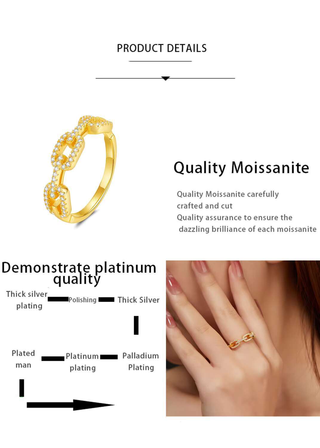 Gorgeous Jewelry Shining Fashion Hip Hop Style 925 Sterling Silver Full 1mm Moissanite Ring for Women Wedding Engagement