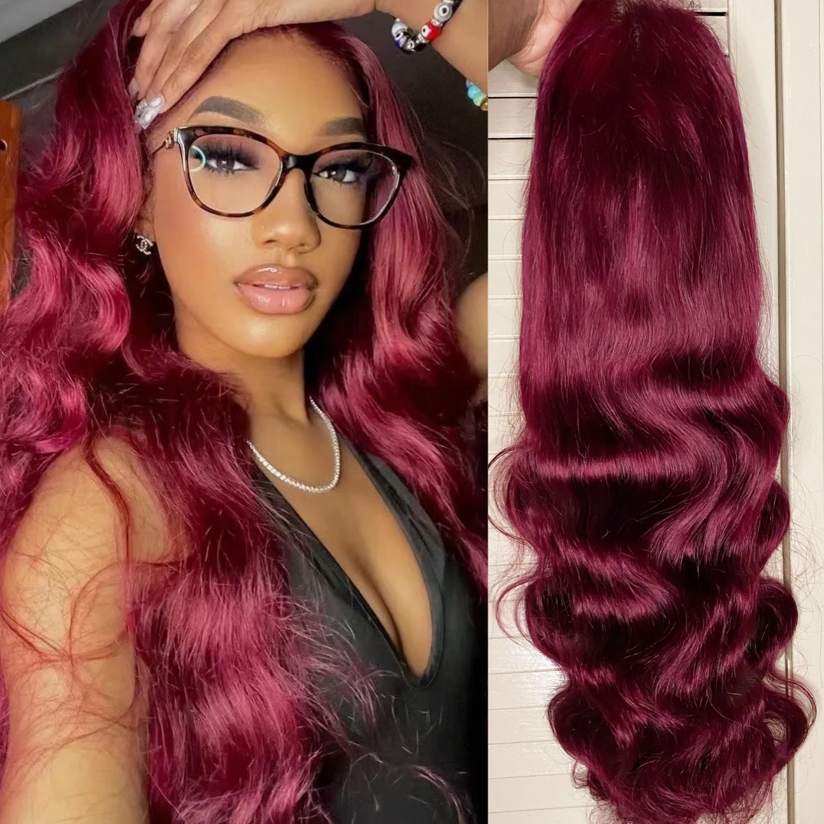 Brazilian Burgundy Lace Front Wig Look Like Human Hair Wig Transparent HD Lace Body Wave 250 Density Heat Resistant Glueless Synthetic Wig for Women P