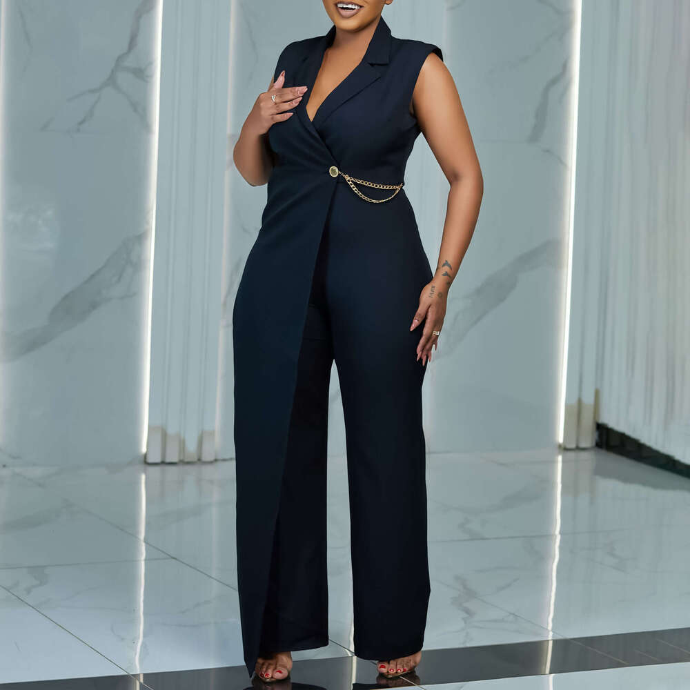 Women's Wear Women's Summer Sleeveless Suit Collar Elegant And Fashionable Solid Color Jumpsuit
