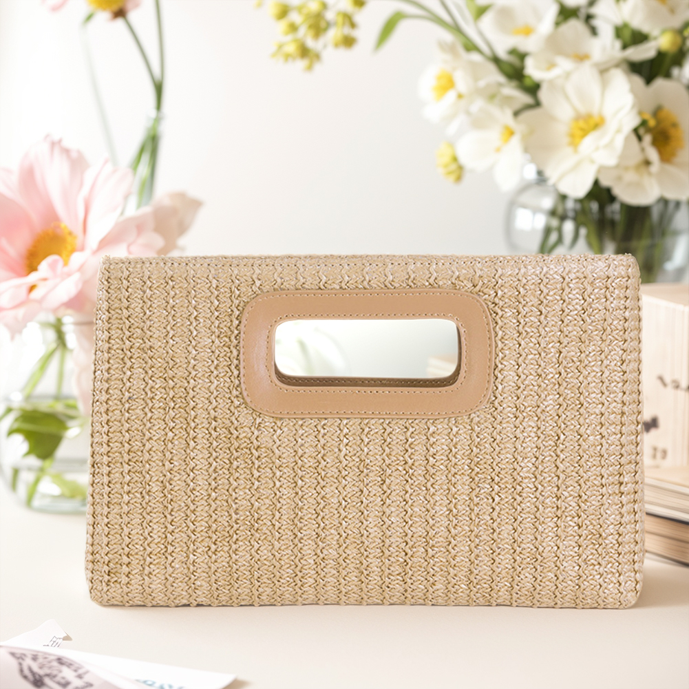 Women Straw Woven Bag Weaving Tote Bag Large Capacity Raffia Evening Bag Hasp Closure Simple Shoulder Purse Summer Vacation Tote