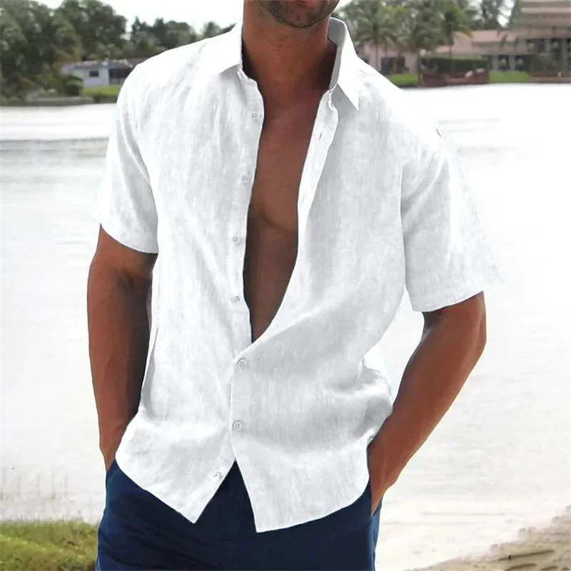 Summer Explosive Fashion Casual ShortSleeved Mens Shirt High Quality Lapel Knitted Cardigan Solid Color Clothing 250520