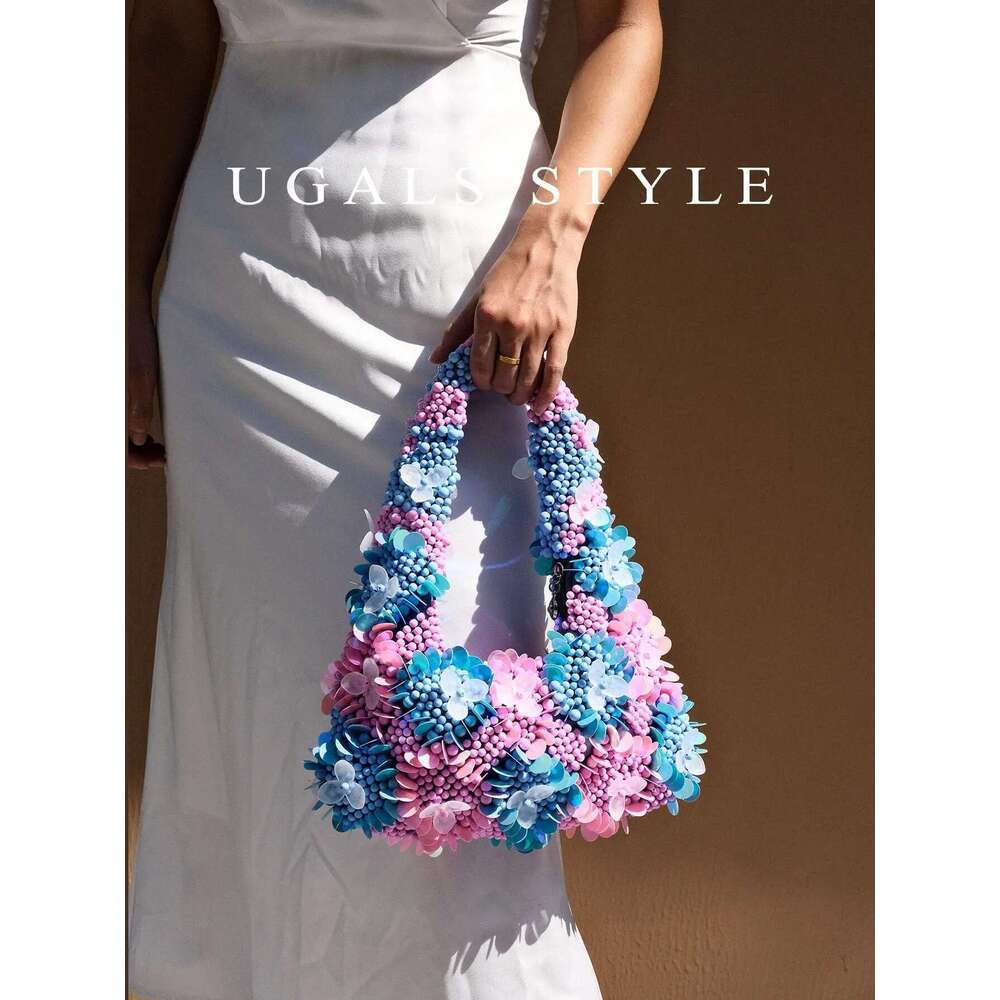 Handmade Bead Flower Evening Bags Crystal Top Handle Bag For Women Purses And Handbag