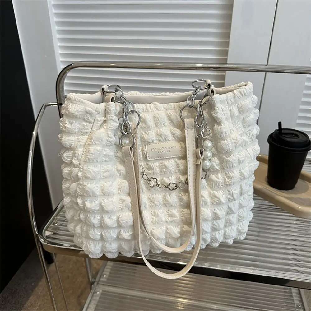 Hot Selling Large Capacity Ladies Tote Bag Fashion Plaid Women's Beaded Chain Shoulder Bags Soft Fabric Commuter Female Handbags Purse Designer B